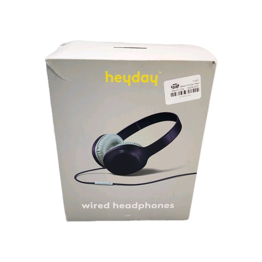 heyday Blue Wired Headphones 3.5mm Aux Plug Comfort Fit Microphone Remote